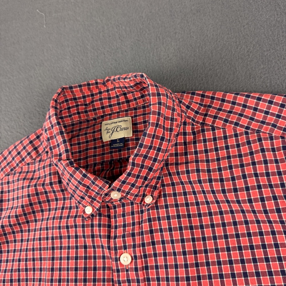 J. Crew Shirt Men's L Red Blue Plaid Short Sleeve Button Down Cotton Oxford OCBD